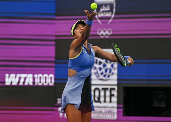 Qatar TotalEnergies Open 2026 - Day Two DOHA, QATAR FEBRUARY 9: Alexandra Eala of the Philippines in action against Tereza Valentova of the Czech Republic in the first round on Day Two of the Qatar TotalEnergies Open, part of the Hologic WTA, Tennis Damen Tour at the Khalifa International Tennis and Squash Complex on February 9, 2026 in Doha, Qatar. Doha Qatar  Copyright: xArturxWidakx originalFilename:widak-qatartot260209_npgkl.jpg