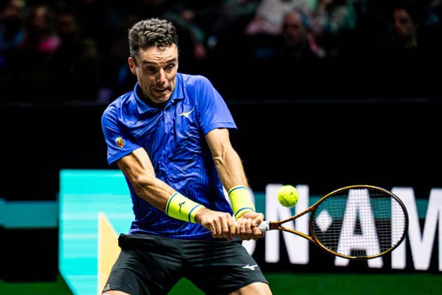 2026-02-09 ABN AMRO Open - Day One ROTTERDAM, NETHERLANDS - FEBRUARY 9: Roberto Bautista Agut competing during Day One of the ABN AMRO Open at Rotterdam Ahoy on February 9, 2026 in Rotterdam, Netherlands. (Photo by Gabriel Calvino Alonso BSR Agency) Rotterdam Netherlands Content not available for redistribution in The Netherlands directly or indirectly through any third parties. Copyright: xBSRxAgencyx