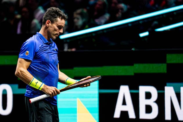 2026-02-09 ABN AMRO Open - Day One ROTTERDAM, NETHERLANDS - FEBRUARY 9: Roberto Bautista Agut looks dejected during Day One of the ABN AMRO Open at Rotterdam Ahoy on February 9, 2026 in Rotterdam, Netherlands. (Photo by Gabriel Calvino Alonso BSR Agency) Rotterdam Netherlands Content not available for redistribution in The Netherlands directly or indirectly through any third parties. Copyright: xBSRxAgencyx