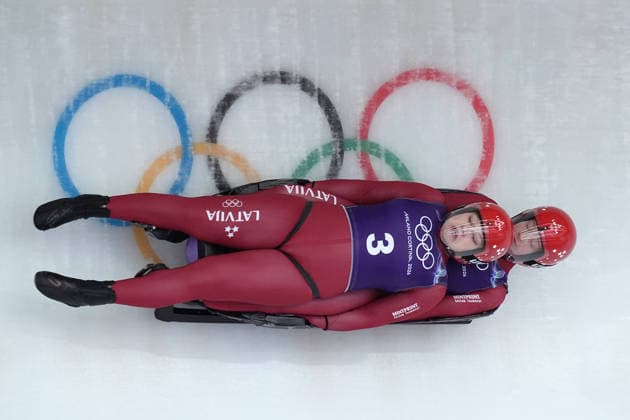 Latvia™s ROBEZNIECE Marta BOGDANOVA Kitija during Luge Women™s doubles official training at the Cortina Sliding Centre at the Milano Cortina 2026 Winter Olympics, in Cortina (Italy) February 9 , 2026 (Spada LaPresse)  Copyright: xSpada LaPressex