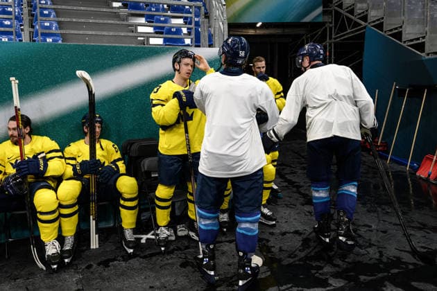 260209 Jesper Bratt of Sweden with Erik Haula of Finland at an Ice hockey, Eishockey practice session during day 3 of the 2026 Winter Olympics on February 9, 2026 in Milan. Photo: Carl Sandin BILDBYRAN kod CS CS0865 ishockey ice hockey Olympic Games, Olympische Spiele, Olympia, OS olympics winter olympics os ol olympiska spel vinter-os olympiske leker milano cortina 2026 milan cortina 2026 milano cortina 2026 olympic games milano cortina 2026 winter olympic games milano cortina-os milano cortina-ol vinter-ol 3 bbeng sverige sweden finland *** 260209 Jesper Bratt of Sweden with Erik Haula of Finland at an ice hockey practice session during day 3 of the 2026 Winter Olympics on February 9, 2026 in Milan Photo Carl Sandin BILDBYRAN kod CS CS0865 ishockey ice hockey olympic games olympics winter olympics os ol olympiska spel vinter os olympiske leker milano cortina 2026 milan cortina 2026 milano cortina 2026 olympic games milano cortina 2026 winter olympic games milano cortina os milano cortina ol vinter ol 3 bbeng sverige sweden finland  Copyright: CARLxSANDIN BB260209CS069