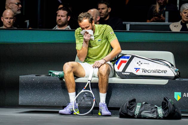 2026-02-09 ABN AMRO Open - Day One ROTTERDAM, NETHERLANDS - FEBRUARY 9: Daniil Medvedev before his match during Day One of the ABN AMRO Open at Rotterdam Ahoy on February 9, 2026 in Rotterdam, Netherlands. (Photo by Gabriel Calvino Alonso BSR Agency) Rotterdam Netherlands Content not available for redistribution in The Netherlands directly or indirectly through any third parties. Copyright: xBSRxAgencyx