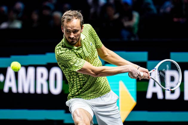 2026-02-09 ABN AMRO Open - Day One ROTTERDAM, NETHERLANDS - FEBRUARY 9: Daniil Medvedev competing during Day One of the ABN AMRO Open at Rotterdam Ahoy on February 9, 2026 in Rotterdam, Netherlands. (Photo by Gabriel Calvino Alonso BSR Agency) Rotterdam Netherlands Content not available for redistribution in The Netherlands directly or indirectly through any third parties. Copyright: xBSRxAgencyx