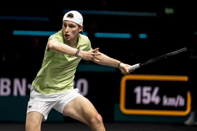 ROTTERDAM, NETHERLANDS - FEBRUARY 09: Ugo Humbert of France in action against Daniil Medvedev during Day 1 of the ABN AMRO Open at Rotterdam Ahoy on February 9, 2026 in Rotterdam, Netherlands. (Photo by Andy Astfalck) Netherlands Copyright: xAndyxAstfalckx