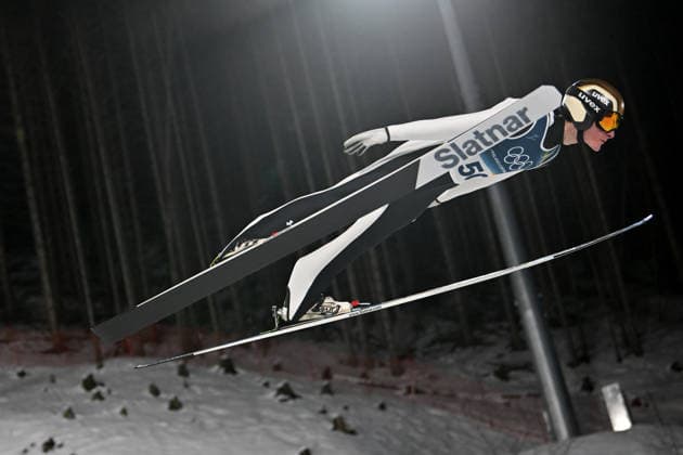 Predazzo, Italy, February 09th 2026. Domen Prevc of Slovenia in action during the Ski jumping, Skispringen, Ski, nordisch Mens Normal Hill Individual competition of the Olympic Winter games, Winterspiele,Spiele, Summer games 2026 in Predazzo, Italy. (Photo by Igor Kupljenik Sports Press Photo)  Copyright: xIgorxKupljenikx xSPPx Sportspressphoto_SPR90587