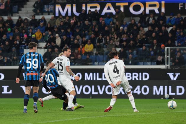 Bergamo, Italy, 9th February 2026. Nikola Krstovic of Atalanta scores to give the hosts a 1-0 lead during the Atalanta vs US Cremonese Serie A match at New Balance Arena, Bergamo. Picture credit should read: Jonathan Moscrop Sportimage EDITORIAL USE ONLY. No use with unauthorised audio, video, data, fixture lists, club league logos or live services. Online in-match use limited to 120 images, no video emulation. No use in betting, games or single club league player publications. SPI_008_ATALANTA_CREMONESE_ SPI-4501-0008