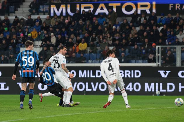 Bergamo, Italy, 9th February 2026. Nikola Krstovic of Atalanta scores to give the hosts a 1-0 lead during the Atalanta vs US Cremonese Serie A match at New Balance Arena, Bergamo. Picture credit should read: Jonathan Moscrop Sportimage EDITORIAL USE ONLY. No use with unauthorised audio, video, data, fixture lists, club league logos or live services. Online in-match use limited to 120 images, no video emulation. No use in betting, games or single club league player publications. SPI_009_ATALANTA_CREMONESE_ SPI-4501-0009