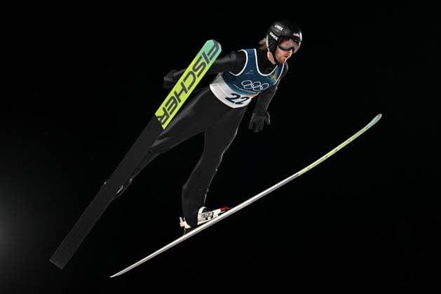 Predazzo, Italy, February 09th 2026. Kevin Bickner of United States of America in action during the Ski jumping, Skispringen, Ski, nordisch Mens Normal Hill Individual competition of the Olympic Winter games, Winterspiele,Spiele, Summer games 2026 in Predazzo, Italy. (Photo by Igor Kupljenik Sports Press Photo)  Copyright: xIgorxKupljenikx xSPPx Sportspressphoto_SPR90606