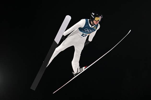 Predazzo, Italy, February 09th 2026. Tate Frantz of United States of America in action during the Ski jumping, Skispringen, Ski, nordisch Mens Normal Hill Individual competition of the Olympic Winter games, Winterspiele,Spiele, Summer games 2026 in Predazzo, Italy. (Photo by Igor Kupljenik Sports Press Photo)  Copyright: xIgorxKupljenikx xSPPx Sportspressphoto_SPR90610