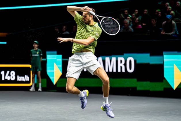 2026-02-09 ABN AMRO Open - Day One ROTTERDAM, NETHERLANDS - FEBRUARY 9: Daniil Medvedev competing during Day One of the ABN AMRO Open at Rotterdam Ahoy on February 9, 2026 in Rotterdam, Netherlands. (Photo by Gabriel Calvino Alonso BSR Agency) Rotterdam Netherlands Content not available for redistribution in The Netherlands directly or indirectly through any third parties. Copyright: xBSRxAgencyx