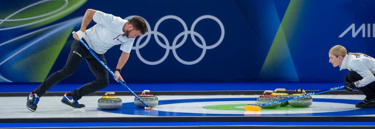 February 9, 2026, Cortina D ampezzo, Belluno, Italy: Americans KOREY DROPKIN, left and CORY THIESSE of TEAM USA CURLING rduring play with team Italy on Monday February 9, 2026, Cortina d Ampezzo, Italy: Olympics 2026: Milano Cortina: Curling Men & Women  - ZUMAa35_ 20260209_oly_a35_008 Copyright: xDanielxA.xAndersonx