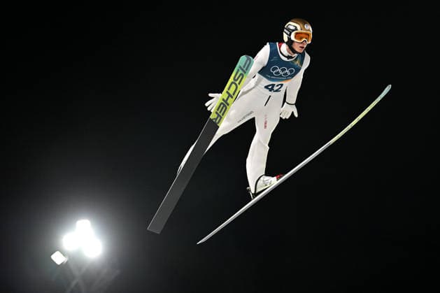 Predazzo, Italy, February 09th 2026. Stephan Embacher of Austria in action during the Ski jumping, Skispringen, Ski, nordisch Mens Normal Hill Individual competition of the Olympic Winter games, Winterspiele,Spiele, Summer games 2026 in Predazzo, Italy. (Photo by Igor Kupljenik Sports Press Photo)  Copyright: xIgorxKupljenikx xSPPx Sportspressphoto_SPR90615