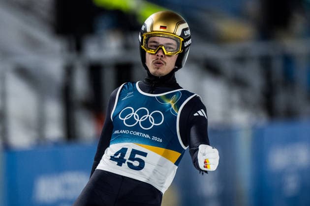 PREDAZZO, ITALY - FEBRUARY 9: Philipp Raimund ( Germany ) cheers during the Ski jumping, Skispringen, Ski, nordisch Men s Normal Hill Individual at the Milano Cortina 2026 Olympics at Predazzo Ski Jumping Stadium on day 3 of the Milano Cortina 2026 Olympics on February 9, 2026 in Predazzo, Italy. Editorial use only. Trentino-Suedtirol Italy Copyright: xSteffiexWunderlx