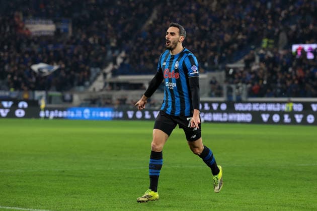 Bergamo, Italy, 9th February 2026. Davide Zappacosta of Atalanta celebrates after scoring to give the hosts a 2-0 lead during the Atalanta vs US Cremonese Serie A match at New Balance Arena, Bergamo. Picture credit should read: Jonathan Moscrop Sportimage EDITORIAL USE ONLY. No use with unauthorised audio, video, data, fixture lists, club league logos or live services. Online in-match use limited to 120 images, no video emulation. No use in betting, games or single club league player publications. SPI_037_ATALANTA_CREMONESE_ SPI-4501-0037