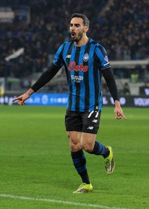Bergamo, Italy, 9th February 2026. Davide Zappacosta of Atalanta celebrates after scoring to give the hosts a 2-0 lead during the Atalanta vs US Cremonese Serie A match at New Balance Arena, Bergamo. Picture credit should read: Jonathan Moscrop Sportimage EDITORIAL USE ONLY. No use with unauthorised audio, video, data, fixture lists, club league logos or live services. Online in-match use limited to 120 images, no video emulation. No use in betting, games or single club league player publications. SPI_038_ATALANTA_CREMONESE_ SPI-4501-0038