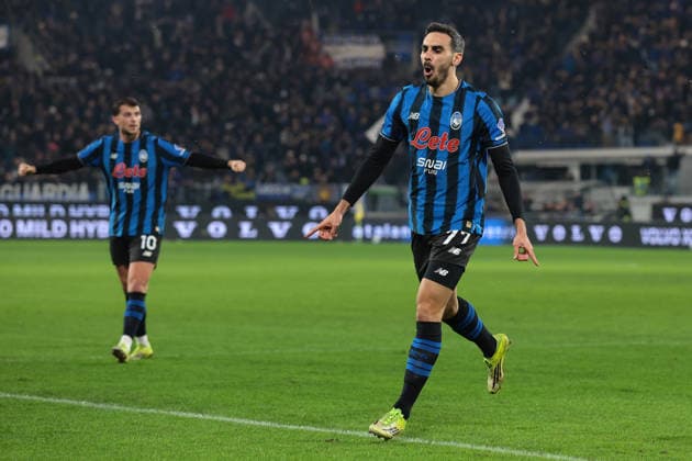 Bergamo, Italy, 9th February 2026. Davide Zappacosta of Atalanta celebrates after scoring to give the hosts a 2-0 lead during the Atalanta vs US Cremonese Serie A match at New Balance Arena, Bergamo. Picture credit should read: Jonathan Moscrop Sportimage EDITORIAL USE ONLY. No use with unauthorised audio, video, data, fixture lists, club league logos or live services. Online in-match use limited to 120 images, no video emulation. No use in betting, games or single club league player publications. SPI_039_ATALANTA_CREMONESE_ SPI-4501-0039