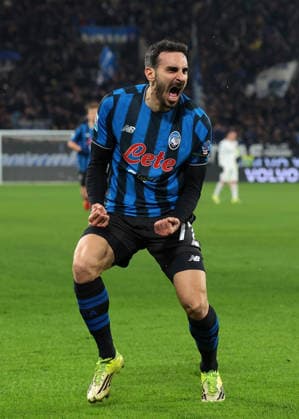 Bergamo, Italy, 9th February 2026. Davide Zappacosta of Atalanta celebrates after scoring to give the hosts a 2-0 lead during the Atalanta vs US Cremonese Serie A match at New Balance Arena, Bergamo. Picture credit should read: Jonathan Moscrop Sportimage EDITORIAL USE ONLY. No use with unauthorised audio, video, data, fixture lists, club league logos or live services. Online in-match use limited to 120 images, no video emulation. No use in betting, games or single club league player publications. SPI_043_ATALANTA_CREMONESE_ SPI-4501-0042