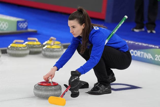 Italy s Stefania Constantini during curling mixed doubles semi final Italy and United States at the Cortina Curling Olympic Stadium at the Milano Cortina 2026 Winter Olympics, in Cortina (Italy) February 9, 2026 (Spada LaPresse)  Copyright: xSpada LaPressex