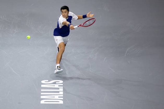 February 9, 2026, Frisco, Texas, USA: BRANDON NAKASHIMA (USA) returns with a backhand during a menÃ¢â‚¬â ¢s singles match at 2026 Nexo Dallas Open at The Ford Center at The Star in Frisco, Texas. Nakishima defeated Bellucci, 6:3, 6:4. Tennis 2026: Dallas Open: Nakishima 6:3, 6:4 Belluci  - ZUMAh193 20260209_zsp_h193_010 Copyright: xDanielxMcGregor-Huyerx