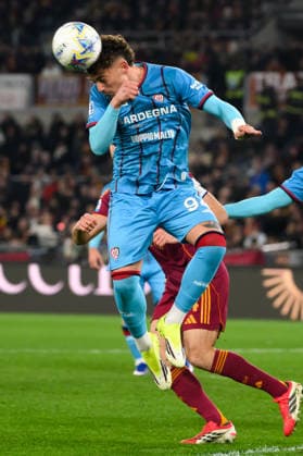 Sebastiano Esposito of Cagliari Calcio in action during the Serie A 2025 2026 football match between AS Roma and Cagliari Calcio at Stadio Olimpico in Rome (Italy), February 9, 2026. AndreaxStaccioli