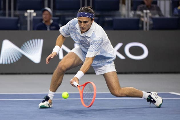February 9, 2026, Frisco, Texas, USA: MATTIA BELLUCI (ITA) returns with a forehand during a menÃ¢â‚¬â ¢s singles match at 2026 Nexo Dallas Open at The Ford Center at The Star in Frisco, Texas. Nakishima defeated Bellucci, 6:3, 6:4. Frisco USA - ZUMAh193 20260209_zsp_h193_014 Copyright: xDanielxMcGregor-Huyerx