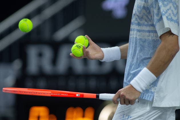 February 9, 2026, Frisco, Texas, USA: MATTIA BELLUCI (ITA) bounces tennis balls during a menÃ¢â‚¬â ¢s singles match at 2026 Nexo Dallas Open at The Ford Center at The Star in Frisco, Texas. Nakishima defeated Bellucci, 6:3, 6:4. Tennis 2026: Dallas Open: Nakishima 6:3, 6:4 Belluci  - ZUMAh193 20260209_zsp_h193_023 Copyright: xDanielxMcGregor-Huyerx