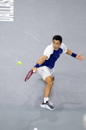 February 9, 2026, Frisco, Texas, USA: BRANDON NAKASHIMA (USA) returns with a backhand during a menÃ¢â‚¬â ¢s singles match at 2026 Nexo Dallas Open at The Ford Center at The Star in Frisco, Texas. Nakishima defeated Bellucci, 6:3, 6:4. Tennis 2026: Dallas Open: Nakishima 6:3, 6:4 Belluci  - ZUMAh193 20260209_zsp_h193_029 Copyright: xDanielxMcGregor-Huyerx