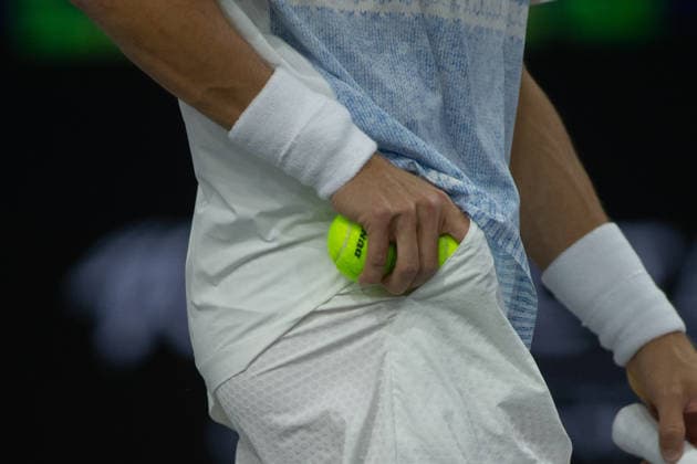 February 9, 2026, Frisco, Texas, USA: MATTIA BELLUCI (ITA) puts a tennis ball in his pocket during a menÃ¢â‚¬â ¢s singles match at 2026 Nexo Dallas Open at The Ford Center at The Star in Frisco, Texas. Nakishima defeated Bellucci, 6:3, 6:4. Frisco USA - ZUMAh193 20260209_zsp_h193_031 Copyright: xDanielxMcGregor-Huyerx