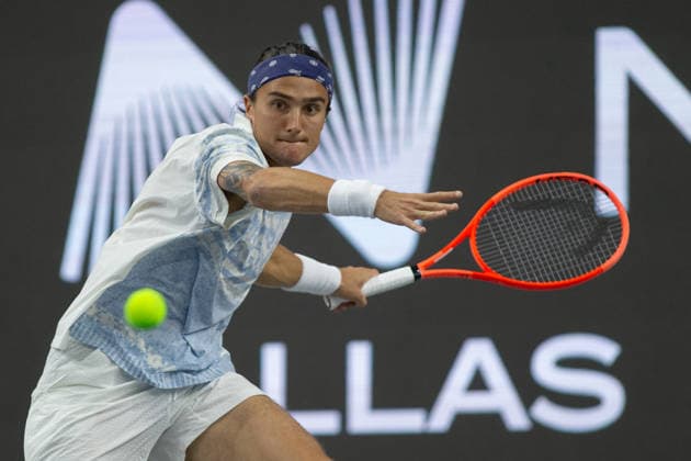 February 9, 2026, Frisco, Texas, USA: MATTIA BELLUCI (ITA) uses a forehand during a menÃ¢â‚¬â ¢s singles match at 2026 Nexo Dallas Open at The Ford Center at The Star in Frisco, Texas. Nakishima defeated Bellucci, 6:3, 6:4. Frisco USA - ZUMAh193 20260209_zsp_h193_032 Copyright: xDanielxMcGregor-Huyerx