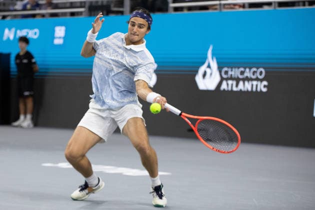 February 9, 2026, Frisco, Texas, USA: MATTIA BELLUCI (ITA) returns with a forehand during a menÃ¢â‚¬â ¢s singles match at 2026 Nexo Dallas Open at The Ford Center at The Star in Frisco, Texas. Nakishima defeated Bellucci, 6:3, 6:4. Tennis 2026: Dallas Open: Nakishima 6:3, 6:4 Belluci  - ZUMAh193 20260209_zsp_h193_035 Copyright: xDanielxMcGregor-Huyerx