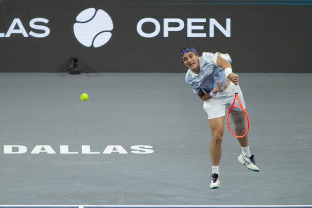 February 9, 2026, Frisco, Texas, USA: MATTIA BELLUCI (ITA) serves during a menÃ¢â‚¬â ¢s singles match at 2026 Nexo Dallas Open at The Ford Center at The Star in Frisco, Texas. Nakishima defeated Bellucci, 6:3, 6:4. Frisco USA - ZUMAh193 20260209_zsp_h193_038 Copyright: xDanielxMcGregor-Huyerx