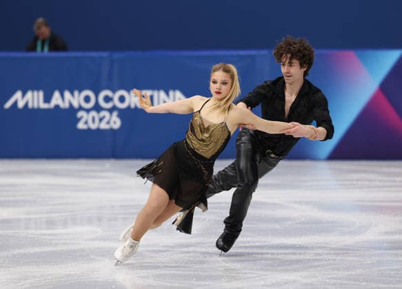 (260209) -- MILAN, Feb. 9, 2026 -- Sofia Val (R) Asaf Kazimov of Spain compete during the rhythm dance of Figure skating, Eiskunstlauf ice dance competition at the Milan-Cortina 2026 Olympic Winter games, Winterspiele,Spiele, Summer games in Milan, Italy, Feb. 9, 2026. ) (MICO2026)ITALY-MILAN-OLYMPIC WINTER GAMES-FIGURE SKATING-ICE DANCE-RHYTHM DANCE ChenxYichen 