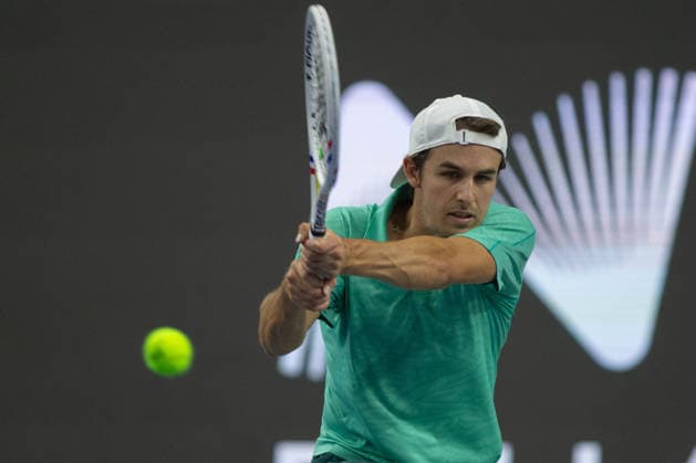 February 9, 2026, Frisco, Texas, USA: ZACHARY SVADJA (USA) uses a forehand during a menÃ¢â‚¬â ¢s singles match at 2026 Nexo Dallas Open at The Ford Center at The Star in Frisco, Texas. Fokina defeated Svadja 6:4, 7:6 Tennis 2026: Dallas Open: Fokina 6:4, 7:6 Svadja  - ZUMAh193 20260209_zsp_h193_049 Copyright: xDanielxMcGregor-Huyerx