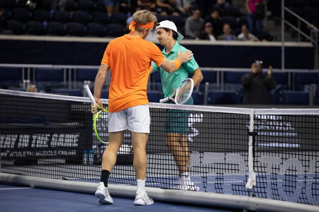 February 9, 2026, Frisco, Texas, USA: ALEJANDRO DAVIDOVICH FOKINA (ESP) and ZACHARY SVADJA (USA) meet after a menÃ¢â‚¬â ¢s singles match at 2026 Nexo Dallas Open at The Ford Center at The Star in Frisco, Texas. Fokina defeated Svadja 6:4, 7:6. Tennis 2026: Dallas Open: Fokina 6:4, 7:6 Svadja  - ZUMAh193 20260209_zsp_h193_065 Copyright: xDanielxMcGregor-Huyerx