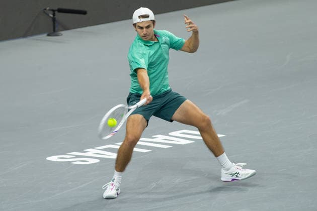 February 9, 2026, Frisco, Texas, USA: ZACHARY SVADJA (USA) uses a forehand during a menÃ¢â‚¬â ¢s singles match at 2026 Nexo Dallas Open at The Ford Center at The Star in Frisco, Texas. Fokina defeated Svadja 6:4, 7:6 Frisco USA - ZUMAh193 20260209_zsp_h193_063 Copyright: xDanielxMcGregor-Huyerx