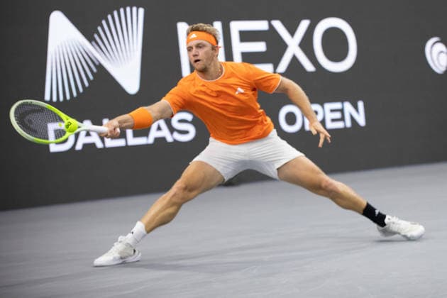 February 9, 2026, Frisco, Texas, USA: ALEJANDRO DAVIDOVICH FOKINA (ESP) uses a forehand during a menÃ¢â‚¬â ¢s singles match at 2026 Nexo Dallas Open at The Ford Center at The Star in Frisco, Texas. Fokina defeated Svadja 6:4, 7:6. Frisco USA - ZUMAh193 20260209_zsp_h193_066 Copyright: xDanielxMcGregor-Huyerx