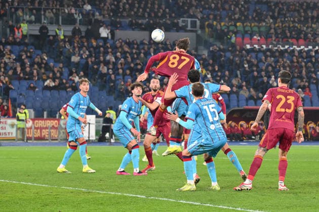 9th February 2026, Stadio Olimpico, Rome, Italy; Serie A Football; Roma versus Cagliari; Daniele Ghilardi of AS Roma shoots at goal  AllShotLive Content restricted for UK based newspaper