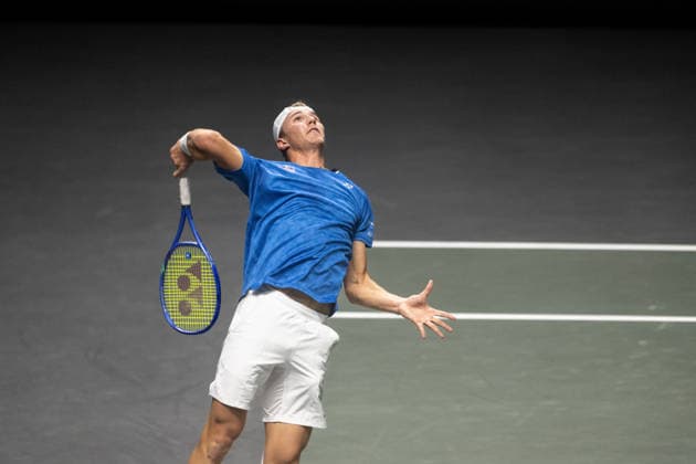 ROTTERDAM, NETHERLANDS - FEBRUARY 09: Nicolai Budkov Kjaer of Norway in action against Jaume Munar of Spain on Day 1 of the ABN AMRO Open at Rotterdam Ahoy on February 9, 2026 in Rotterdam, Netherlands. (Photo by Andy Astfalck) Netherlands Copyright: xAndyxAstfalckx