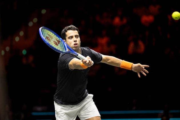 ROTTERDAM, NETHERLANDS - FEBRUARY 09: Jaume Munar of Spain in action against Nicolai Budkov Kjaer of Norway on Day 1 of the ABN AMRO Open at Rotterdam Ahoy on February 9, 2026 in Rotterdam, Netherlands. (Photo by Andy Astfalck) Netherlands Copyright: xAndyxAstfalckx
