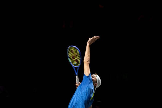 ROTTERDAM, NETHERLANDS - FEBRUARY 09: Nicolai Budkov Kjaer of Norway in action against Jaume Munar of Spain on Day 1 of the ABN AMRO Open at Rotterdam Ahoy on February 9, 2026 in Rotterdam, Netherlands. (Photo by Andy Astfalck) Netherlands Copyright: xAndyxAstfalckx