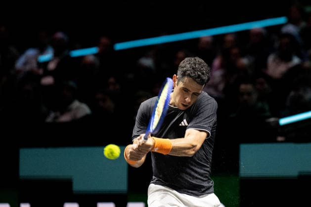 ROTTERDAM, NETHERLANDS - FEBRUARY 09: Jaume Munar of Spain in action against Nicolai Budkov Kjaer of Norway on Day 1 of the ABN AMRO Open at Rotterdam Ahoy on February 9, 2026 in Rotterdam, Netherlands. (Photo by Andy Astfalck) Netherlands Copyright: xAndyxAstfalckx