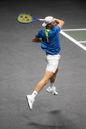 ROTTERDAM, NETHERLANDS - FEBRUARY 09: Nicolai Budkov Kjaer of Norway in action against Jaume Munar of Spain on Day 1 of the ABN AMRO Open at Rotterdam Ahoy on February 9, 2026 in Rotterdam, Netherlands. (Photo by Andy Astfalck) Netherlands Copyright: xAndyxAstfalckx