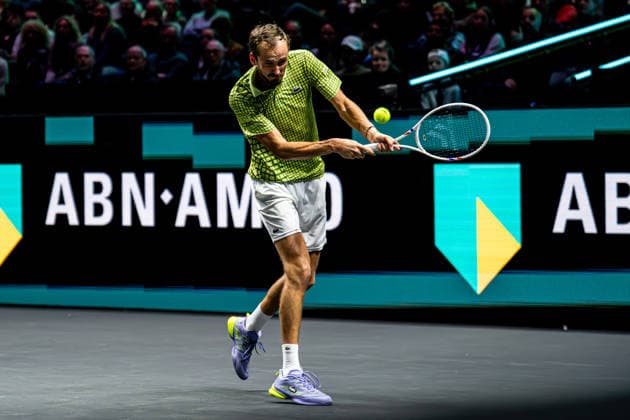 2026-02-09 ABN AMRO Open - Day One ROTTERDAM, NETHERLANDS - FEBRUARY 9: Daniil Medvedev competing during Day One of the ABN AMRO Open at Rotterdam Ahoy on February 9, 2026 in Rotterdam, Netherlands. (Photo by Gabriel Calvino Alonso BSR Agency) Rotterdam Netherlands Content not available for redistribution in The Netherlands directly or indirectly through any third parties. Copyright: xBSRxAgencyx