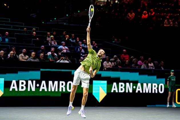2026-02-09 ABN AMRO Open - Day One ROTTERDAM, NETHERLANDS - FEBRUARY 9: Daniil Medvedev competing during Day One of the ABN AMRO Open at Rotterdam Ahoy on February 9, 2026 in Rotterdam, Netherlands. (Photo by Gabriel Calvino Alonso BSR Agency) Rotterdam Netherlands Content not available for redistribution in The Netherlands directly or indirectly through any third parties. Copyright: xBSRxAgencyx