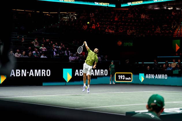 2026-02-09 ABN AMRO Open - Day One ROTTERDAM, NETHERLANDS - FEBRUARY 9: Daniil Medvedev competing during Day One of the ABN AMRO Open at Rotterdam Ahoy on February 9, 2026 in Rotterdam, Netherlands. (Photo by Gabriel Calvino Alonso BSR Agency) Rotterdam Netherlands Content not available for redistribution in The Netherlands directly or indirectly through any third parties. Copyright: xBSRxAgencyx