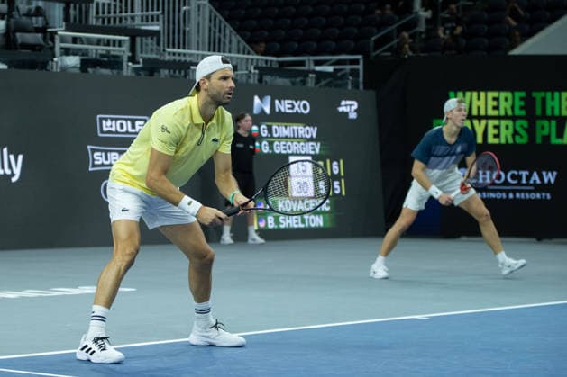February 9, 2026, Frisco, Texas, USA: (L to r)GRIGOR DIMITROV (BUL) and GEORGI GEORGIEV (BUL) wait for the serve during a menÃ¢â‚¬â ¢s doubles match at 2026 Nexo Dallas Open at The Ford Center at The Star in Frisco, Texas. Kovecevic and Shelton defeated Dimitriov and Georgiev 5:7. 7:6, 10:3. Tennis 2026: Dallas Open: Kovacevic Shelton 5:7, 7:6, 10:3 Dimitriov Georgiev  - ZUMAh193 20260209_zsp_h193_087 Copyright: xDanielxMcGregor-Huyerx