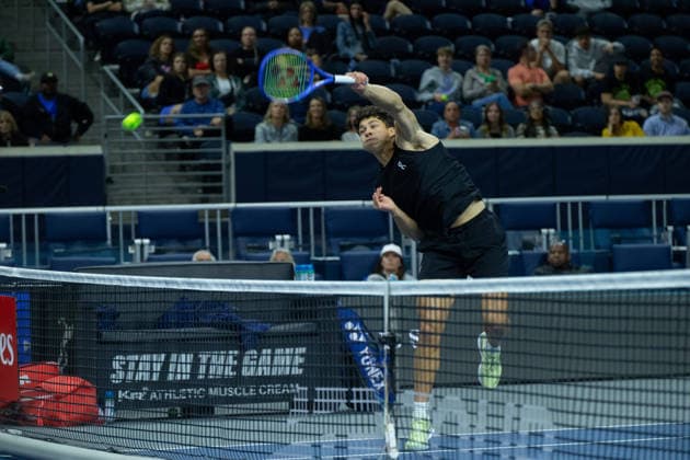 February 9, 2026, Frisco, Texas, USA: BEN SHELTON (USA) spikes the ball during a menÃ¢â‚¬â ¢s doubles match at 2026 Nexo Dallas Open at The Ford Center at The Star in Frisco, Texas. Kovecevic and Shelton defeated Dimitriov and Georgiev 5:7. 7:6, 10:3. Frisco USA - ZUMAh193 20260209_zsp_h193_092 Copyright: xDanielxMcGregor-Huyerx