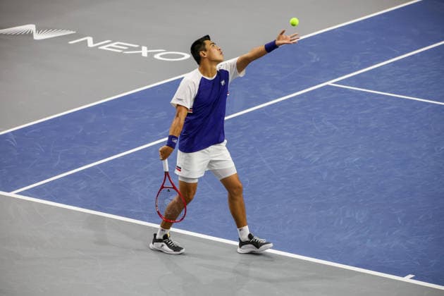 FRISCO, TX - FEBRUARY 09: Brandon Nakashima (USA) serves during the Nexo Dallas Open on February 9, 2026 at the Ford Center at The Star in Frisco, TX. (Photo by George Walker Icon Sportswire) TENNIS: FEB 09 Dallas Open EDITORIAL USE ONLY Icon26020902