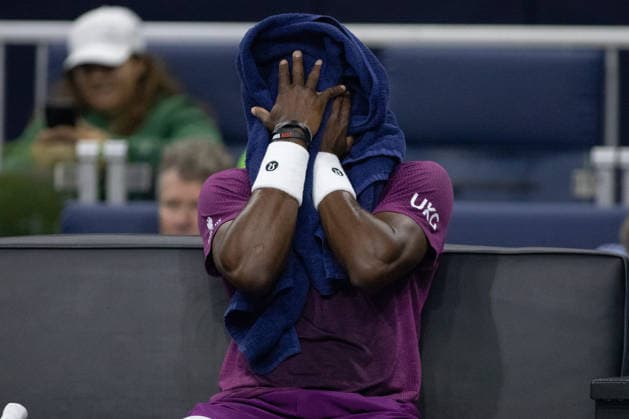 February 9, 2026, Frisco, Texas, USA: FRANCIS TIAFOE (USA) wipes sweat from his face during a menÃ¢â‚¬â ¢s singles match at 2026 Nexo Dallas Open at The Ford Center at The Star in Frisco, Texas. Tiafoe defeated Atmane 4:6, 6:2, 6:2. Frisco USA - ZUMAh193 20260209_zsp_h193_107 Copyright: xDanielxMcGregor-Huyerx
