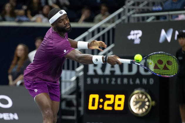 February 9, 2026, Frisco, Texas, USA: FRANCIS TIAFOE (USA) uses a backhand during a menÃ¢â‚¬â ¢s singles match at 2026 Nexo Dallas Open at The Ford Center at The Star in Frisco, Texas. Tiafoe defeated Atmane 4:6, 6:2, 6:2. Tennis 2026: Dallas Open: Atmane 4:6, 6:2, 6:2 Tiafoe  - ZUMAh193 20260209_zsp_h193_124 Copyright: xDanielxMcGregor-Huyerx
